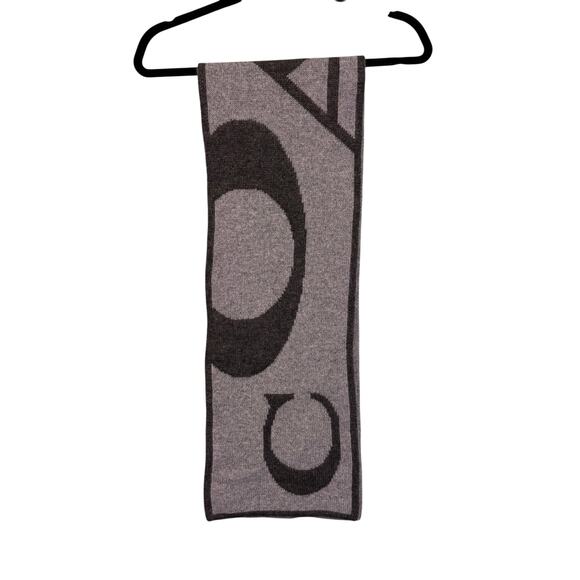 Coach Reversible Logo Signature Scarf 10X60" Gray Wool Cashmere Angora Rectangle - Picture 1 of 6